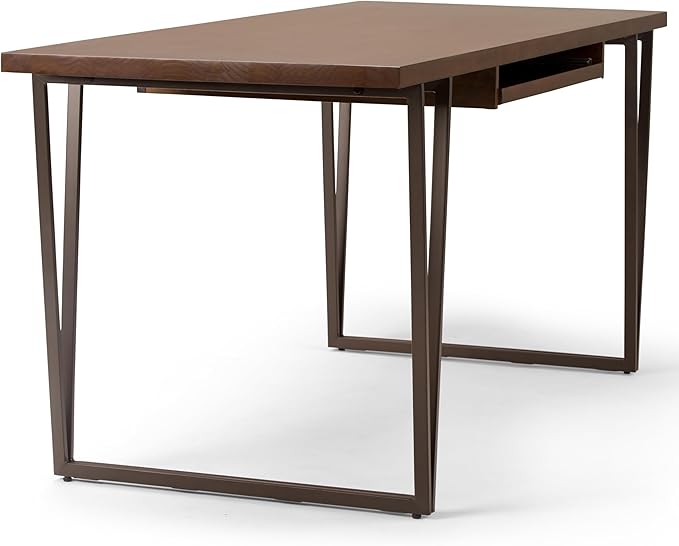 SIMPLIHOME Ryder SOLID WOOD Modern Industrial 66 inch Wide Writing Office Desk in Natural Aged Brown for the Office Desk Writing Table Workstation and Study Table