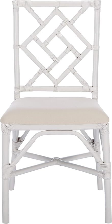 Safavieh Home Bhumi Coastal White Rattan Accent Chair with Cushion (Set of 2)