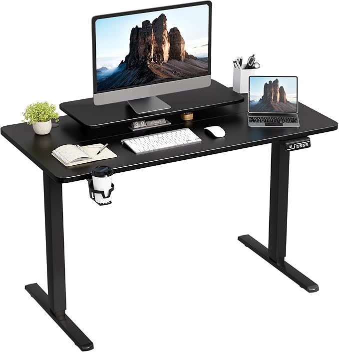 JUMMICO Electric Standing Desk Adjustable Height Desk 47 x 24 Inch with Monitor Stand Home Office Computer Desk (Black)