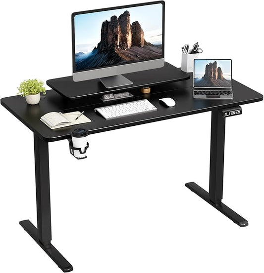 JUMMICO Electric Standing Desk Adjustable Height Desk 47 x 24 Inch with Monitor Stand Home Office Computer Desk (Black)