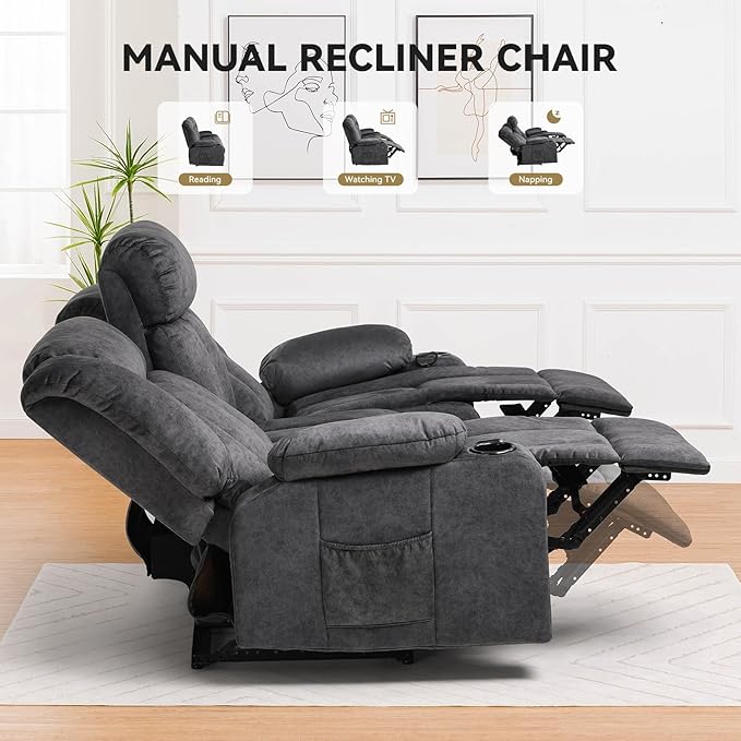 COMHOMA Loveseat Recliner SofaFabric Home Theater Seating SeatsRV Manual Reclining Chair with Bluetooth SpeakersLiving Room Furniture Set3
