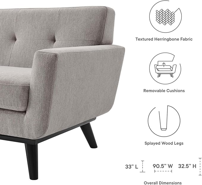 Modway Engage Modern Tufted Back Textured Fabric Sofa in Light Gray