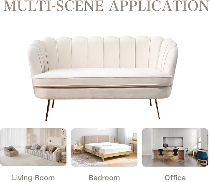 Chifee &amp Vingol Upholstered Small Loveseat for Small Space with Golden LegsBeige