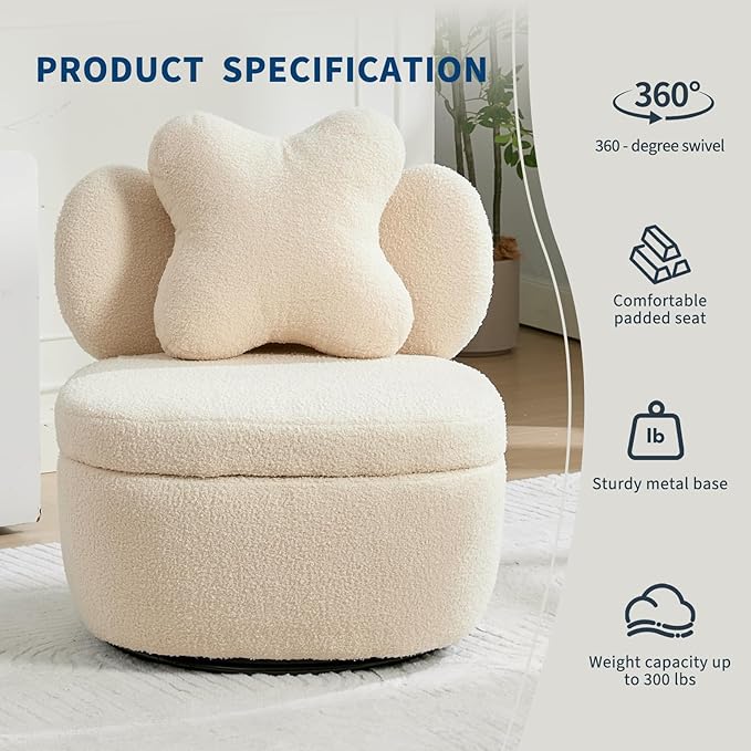 Teddy Velvet 360° Swivel Accent Chair with Storage Comfy Upholstered Barrel Chair Star Pillow Single Sofa for Living Room Bedroom Small Spaces Camel