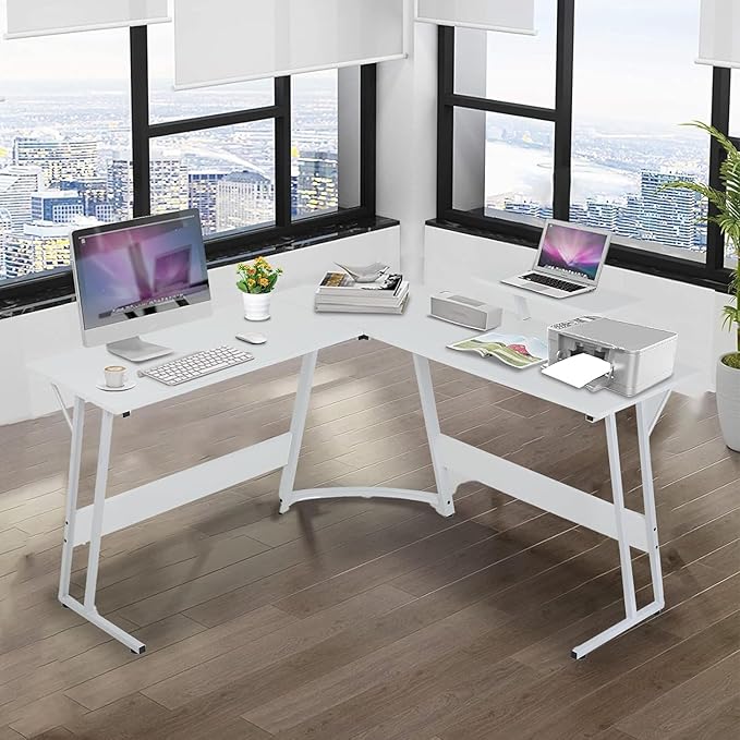51 inch L Shaped Gaming Desk Computer Desk for Bedroom White L shaped Desk for GamingHome Office Desks with Detachable Monitor Stand Corner Desk for Small PlaceLargeCarbon FiberWhite desk