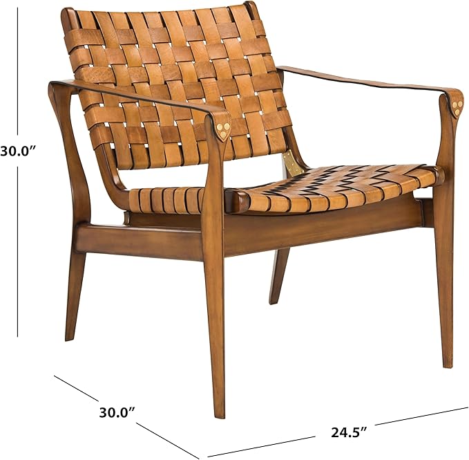 Safavieh SFV9005B Home Collection Dilan Leather Brown &amp Light Brown Safari Accent Chair Light