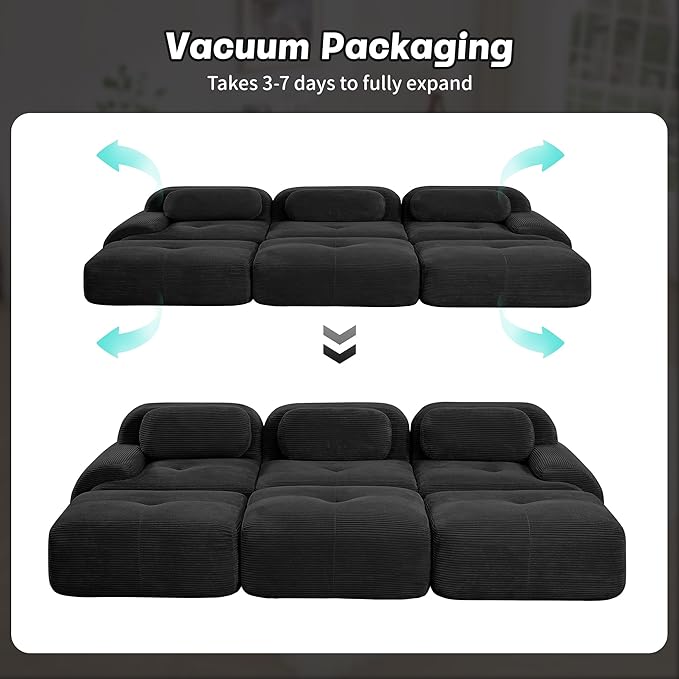 117 Boneless Couch Comfy Sleeper Sofa Bed for Living Room Compressed Sofa with Deep Seat Corduroy Cloud Couch with Ottoman No Assembly Needed