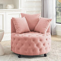 360° Swivel Accent Barrel Chair Velvet Comfy Round Chair with Button Tufted Design &amp 4 Moveable Wheels Upholstered Modern Lounge Reading Chairs for Living Room Bedroom Apartment Clubs(Pink)