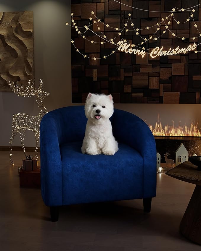 Accent Chair Velvet Barrel Chairs Comfy Round Club Armchair with Soft Cushion for Living Room Bedroom Reading Waiting Room Blue