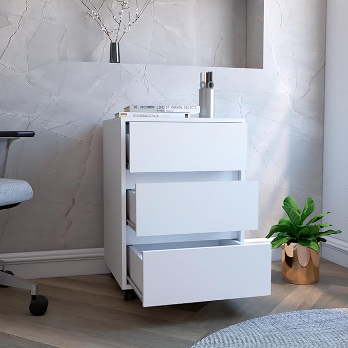 Hassyee Modern 25.8 Height Filing Cabinet with Four Casters Office Spacious Storage Cabinet with Three Drawers Ideal for Office or Commercial Spaces