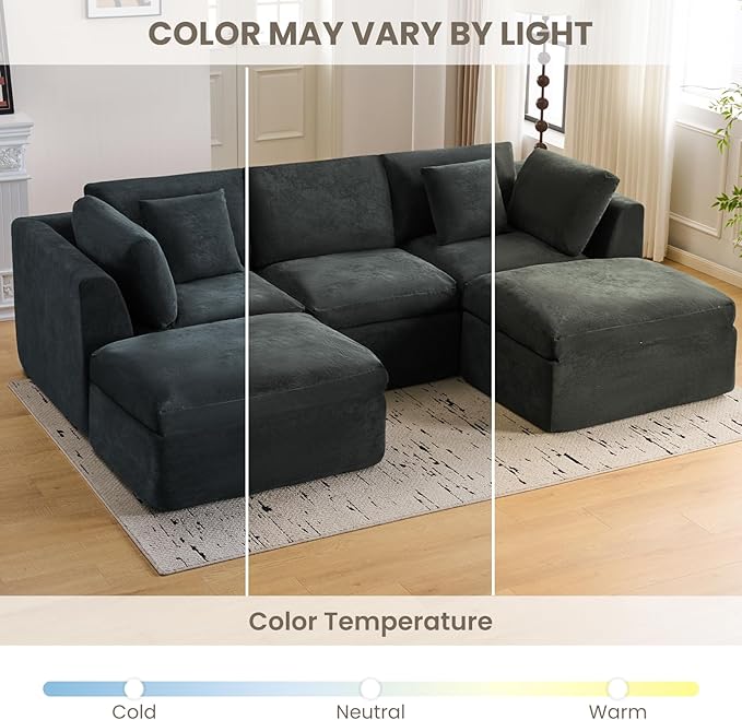 Modular Loveseat Sofa Bed with Ottomans Fully Compressed Modular Sofa Bed No Assembly Boneless Modular Couch for Living Room (Grey)