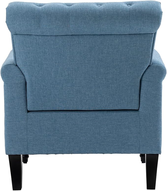 Mid Century Modern Accent Chair Linen Armchair wTufted BackWood Legs Upholstered Lounge Arm Chair Single Sofa for Living Room BedroomLight Blue