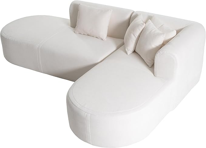 Modern L-Shaped Sofa Couch Stylish Chenille Corner Sofa for Living Room Curved Seat with Wide Stitching Four Comfortable Cushions Perfect for Living Room Bedroom and Office (Beige/367)