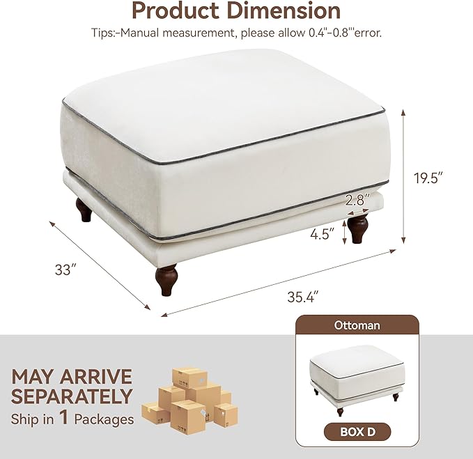 35'' Square Ottoman for Modular Sectional Sofa Upholstered Moveable Ottomans Footrest for Living Room Bedroom Chenille White