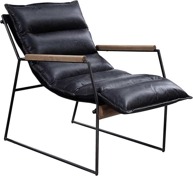 Distress Leather Accent Chair with Sled Base - Modern Chic Industrial Style Bedroom Living Room Chair