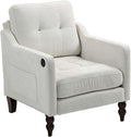 Small Accent Chair Comfy Reading Chairs for Adults with Side Storage Ergonomic Armchair with Wide Backrest Room Chairs with USB Charging Port Living Room Apartment Bedroom (Beige)