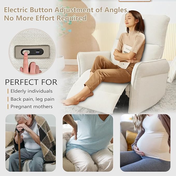 cinkehome Power Swivel Rocker Recliner with USB Overstuffed Electric Reclining Chair Snowflake Fleece Rocker Recliner for Nursery Living Room