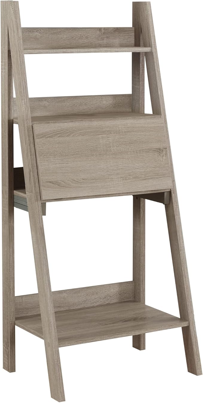 Monarch Specialties Ladder Desk-Bookcase-Wall Bookshelf-Stand Shelf 61 H Dark Taupe
