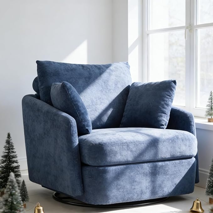 Chifee &amp Vingol 40.6 Oversized Swivel Accent ChairChenilleNavy