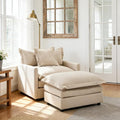 chairus Oversized Chair with Ottoman Modern Linen Upholstered Single Sofa Living Room Chair Comfy Reading Accent Chair Armchair Chaise Lounge Chair Indoor for Bedroom Oatmeal Beige