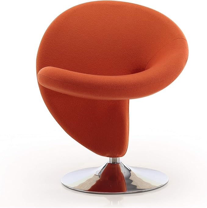 Manhattan Comfort Curl Swivel Accent Chair Set of 1 with 360° Turn Fully Assembled Upholstered in Wool Blend Modern Ergonomic Design with Polished Chrome Base Set of 1 Orange