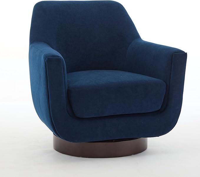 Swivel Chair Velvet Accent Chair Armchair Round Barrel Chair U-shaped Fully Assembled Chair for Living Room Bedroom (Navy Blue)