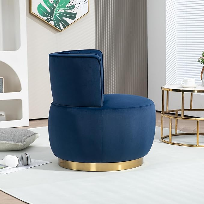 25.2 360 Degree Swivel Barrel SofaRound ArmchairsUpholstered Velvet Sofa ChairComfy Round Accent Sofa Chair for Living RoomBedroomOfficeWaiting RoomsNavy