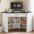 SEDETA 31.5 White Corner Desk Small Corner Desk for Small Space Farmhouse Triangle Computer Desk with Drawer and Storage for Home Office Living Room Bedroom Vanity Desk