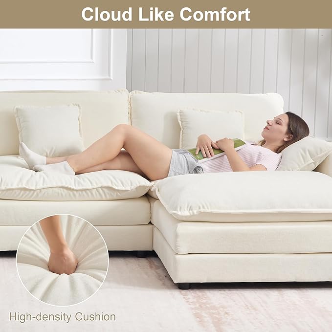 KIVENJAJA Oversized U-Shaped Cloud Modular Sectional Sofa Modern Chenille 4-Seater Deep Seat Couch with 2 Ottomans/Chaises &amp 6 Pillows for Living Room Office 146.5”W Beige