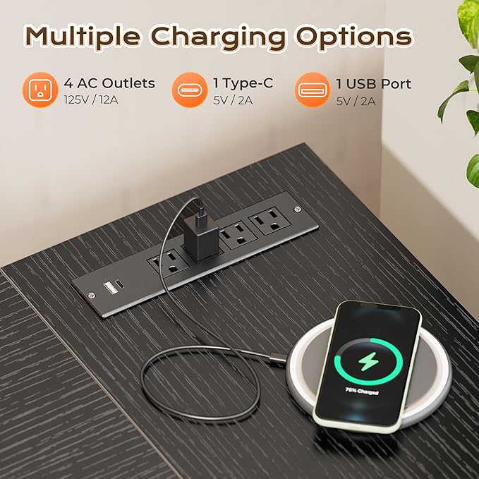 Huuger 55 Inch L Shaped Desk with Power Outlets and USB-C Port Reversible Computer Desk Larger Office Corner Gaming Desk 0.95 Inch Thicker Desktop Metal Frame for Home Office Study Black