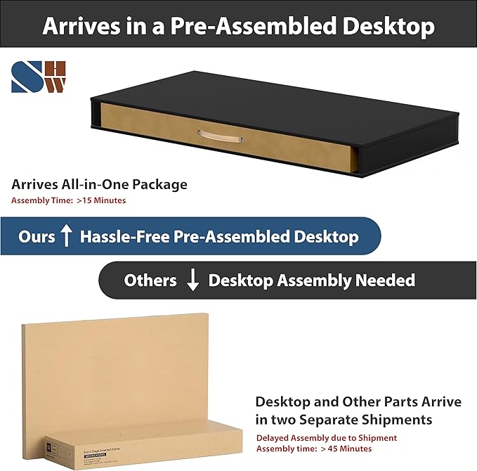 SHW 48-Inch Electric Height Adjustable Desk with Keyboard Tray and 2 Drawers Black