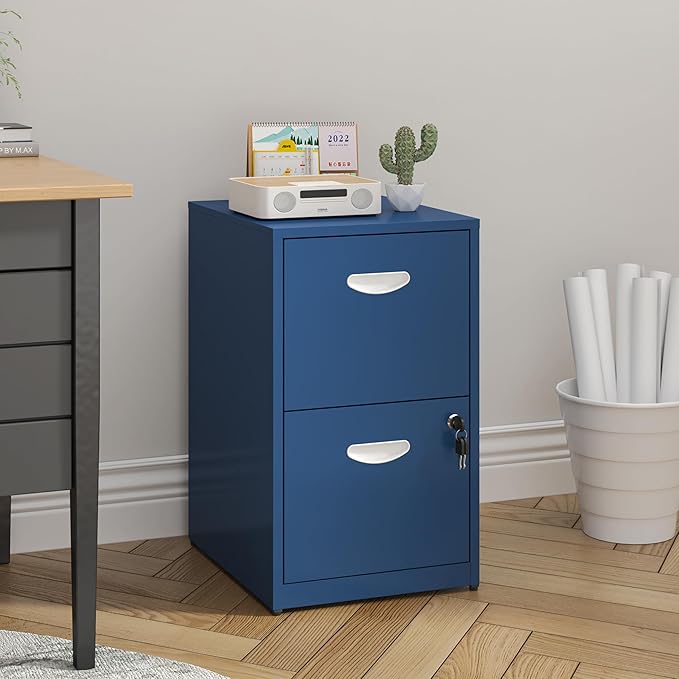 2 Drawer File Cabinet with Lock Metal File Cabinets for Home Office Under Desk Storage Printer Stand Office File Cabinets for Letters and File Boxes Assembly Required Blue