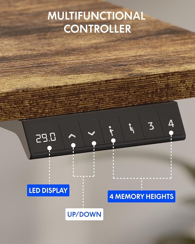 FLEXISPOT Standing Desk with Monitor Stand 48 x 24 Inches One-Piece Electric Height Adjustable Computer Desk with Cup Holder for Home Office Rustic