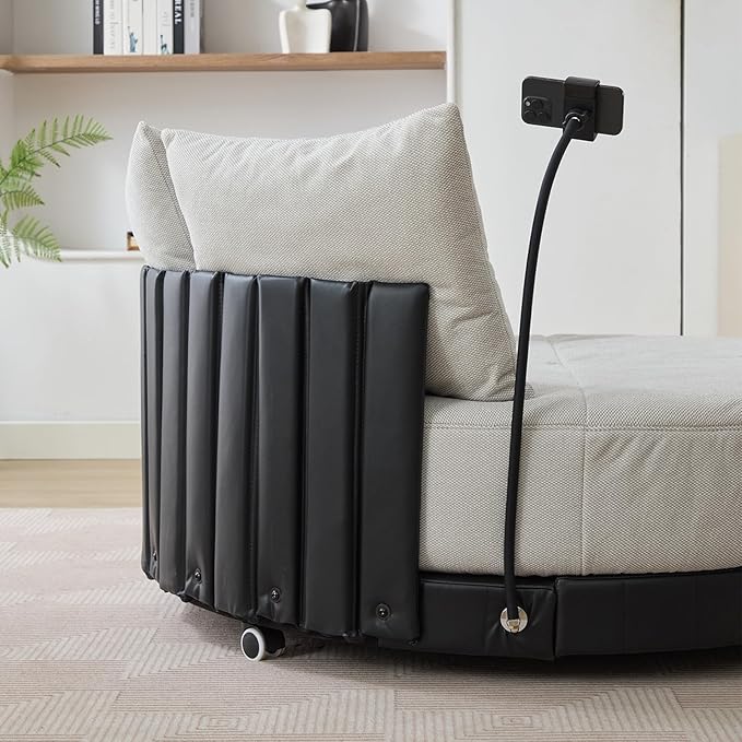 51W Oversized Swivel Accent ChairPolyester Upholstered Extra Large Swivel Barrel ChairRound Chair with WheelsRotating Phone Holderand 4 PillowsLounge Arm Chair for Living RoomBedroom(Grey)