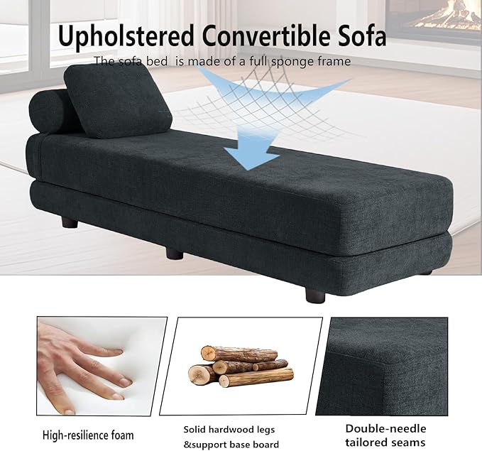 Upholstered Daybed30'' Wide Convertible 60 Day Bed Twin to QueenExtendable Sofa Bed for Small SpaceGuest Room Living Room or Office (Charcoal)