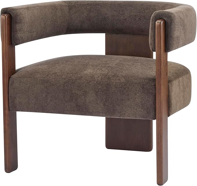 Christopher Knight Home Nettie Modern Accent Chair for Living Room Velvet Fabric Single Lounge Sofa Chair with Wooden Frame Comfy Reading Chair for Bedroom Lounge Armchair with Cushion Dark Brown