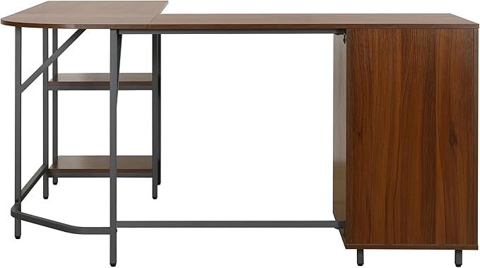 Techni Mobili L Shaped Desk - Two-Toned Computer Desk with Drawers &amp Storage Shelves - Simple Modern Furniture &amp Home Office Space Corner Table for Work &amp Writing