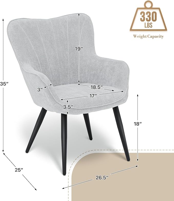 Athena Collection Accent Chair Set of 2 Modern Comfy Armchair Upholstered Vanity Chair with High Curved Back and Metal Leg Shell Shaped Single Sofa Reading Chair for Bedroom Living Room Lava Gray