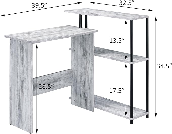 Antique White and Black Office Desk with Bookshelf
