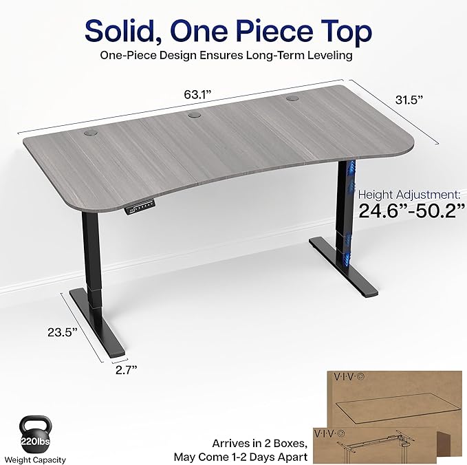 VIVO Electric 63 x 32 in Standing Desk Touch Screen Adjustment 220 lb Frame Support 2E Series Dark Gray Top Black Frame DESK-KIT-2EBG
