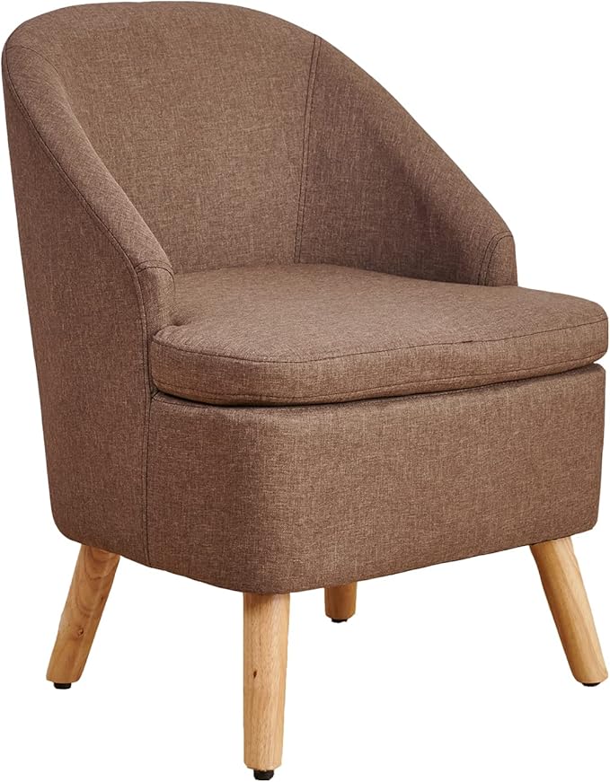 Cute Upholstered Accent Club Coffee Chair with Barrel Style Cotton Linen Like Fabric Round Single Sofa for Wooden Leg Living Room Bedroom Large