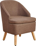 Cute Upholstered Accent Club Coffee Chair with Barrel Style Cotton Linen Like Fabric Round Single Sofa for Wooden Leg Living Room Bedroom Large