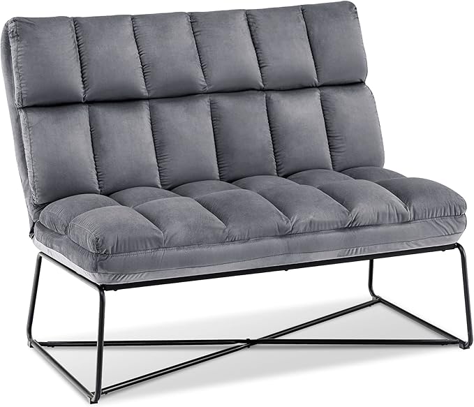 MCombo Loveseat Sofa Couch Mid-Century Velvet Armless Settee 2-Seater Upholstered Bench for Living Room Bedroom 4018 (2 Sets Dark Grey)