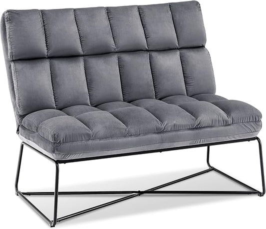 MCombo Loveseat Sofa Couch Mid-Century Velvet Armless Settee 2-Seater Upholstered Bench for Living Room Bedroom 4018 (2 Sets Dark Grey)