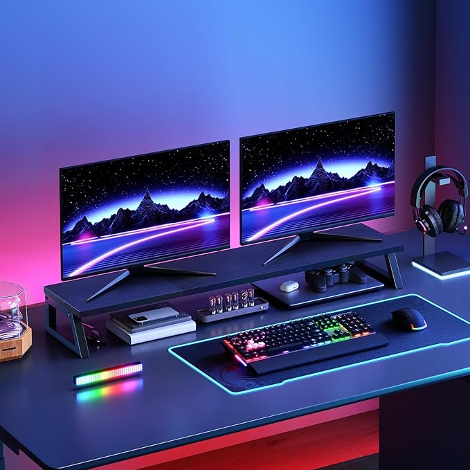 HOOBRO L Shaped Gaming Desk and Monitor Stand Bundle Desk with LED Light &amp Power Outlet Desk Shelf Organizer for Office DeskStudy BF18UDDN01-BB121CJ01
