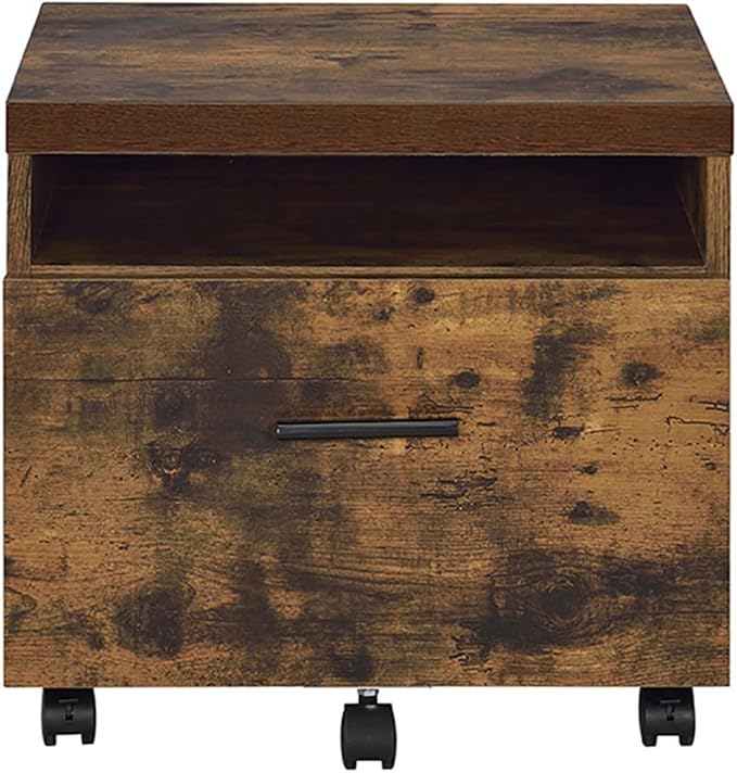 Weathered Oak and Black 1-Drawer File Cabinet with Open Storage Compartment Mobile and Stable Design for Home Office or Workspace Organization Compact Organizers