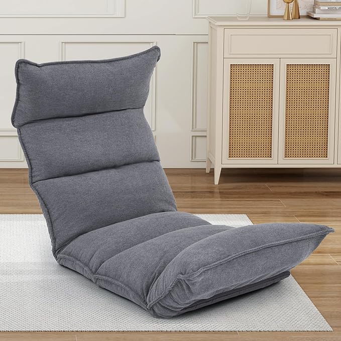 Dual-End 14-Position Recliner Chair with Ergonomic Back Support Single Sofa for Living Room (Gray)