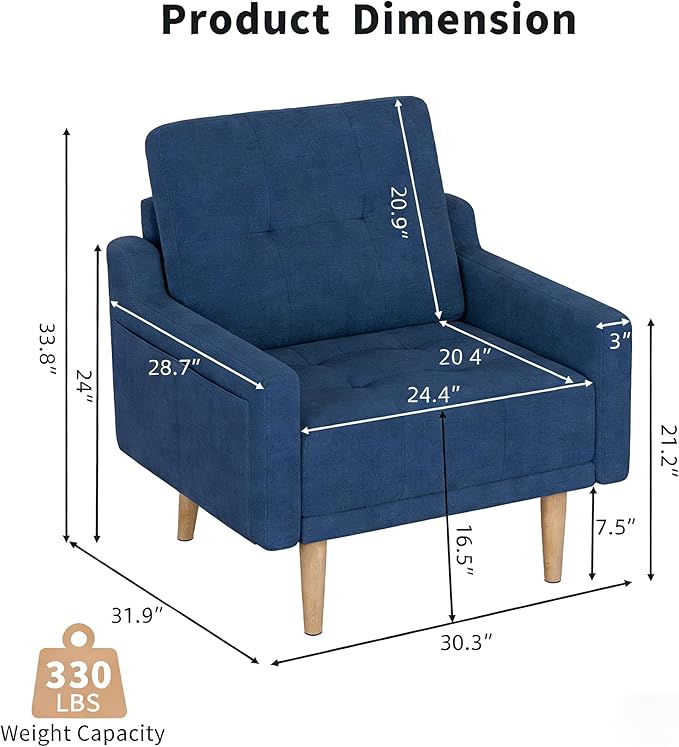 EJUNQ Mid Century Accent Chair Upholstered ArmchairComfy Reading Chair with Wood LegsModern Single Sofa Chair for Living Room Bedroom Small Spaces (2 Blue)