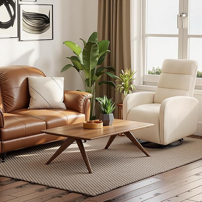 Swivel Rocker Chair 360° Swivel Rocker Chairs with High Back Arms Rocking Lazy Boy Chairs Upholstered Swivels Corduroy Glider for Living Room Bedroom Nursing Beige