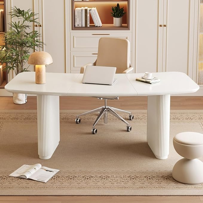 78 Rectangular Executive Desk Large Office Desk with Double Pedestal Modern Home Office Computer Desk Workstation for Home Office Cream White